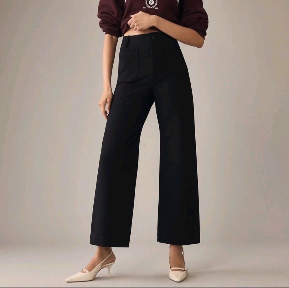 Maeve Anthropologie The Colette Ponte Crop Wide-Leg Pants Black 27 Stretch